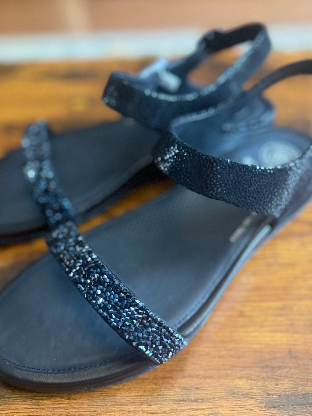 Fitflop Black Sparkle Strappy Women's Sandals Sz 9